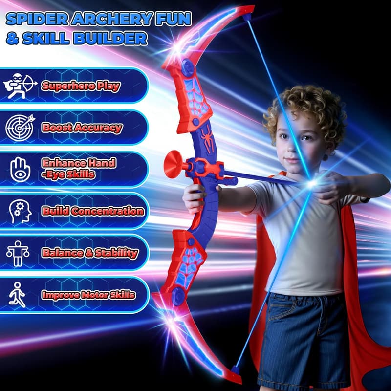 Kids' Bow and Arrow Set with LED Lights and Spider Target