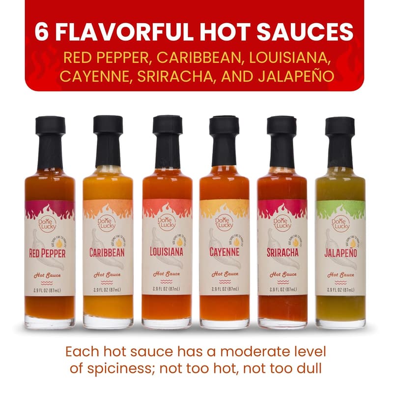 Hot Sauce Gift Set - Premium 6-Pack in Wooden Box for Men