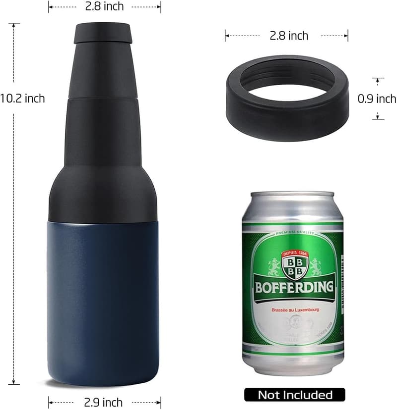 Men's Beer Bottle Cooler with Opener - 12 oz Insulator (Navy Blue)