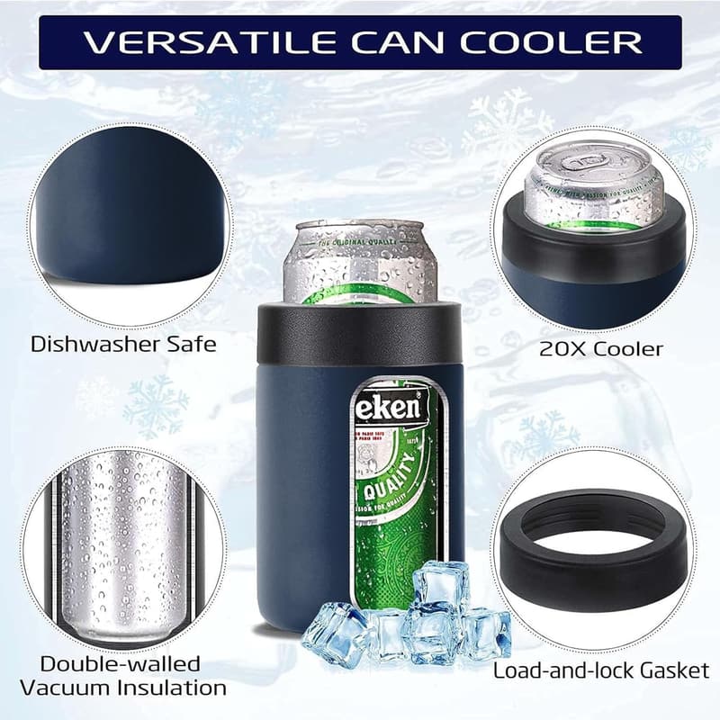 Men's Beer Bottle Cooler with Opener - 12 oz Insulator (Navy Blue)