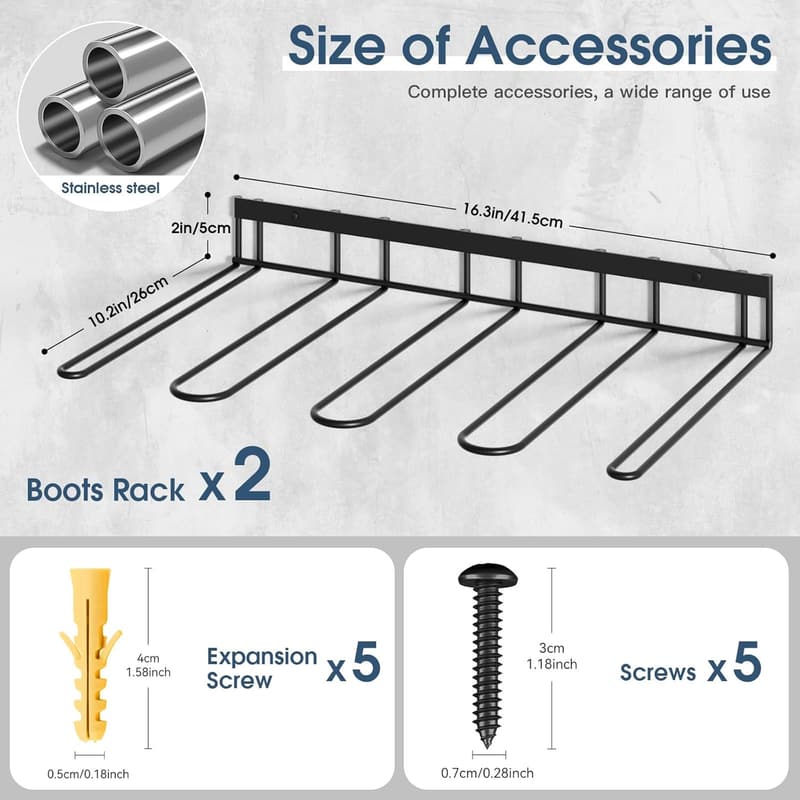 Metal Wall-Mounted Boot Rack Organizer for Entryway (2 Pack)
