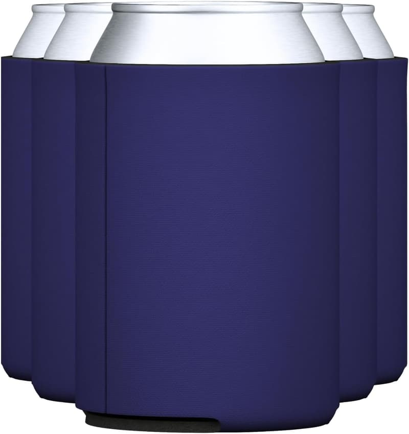 Navy Blue Blank Can Cooler Sleeves for Weddings - 5-Pack