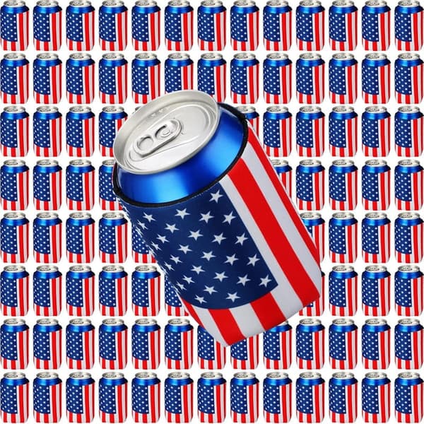 4th of July American Flag Beer Can Cooler Sleeves - 100 Pack