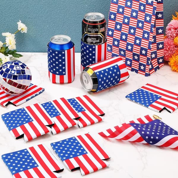 4th of July American Flag Beer Can Cooler Sleeves - 100 Pack