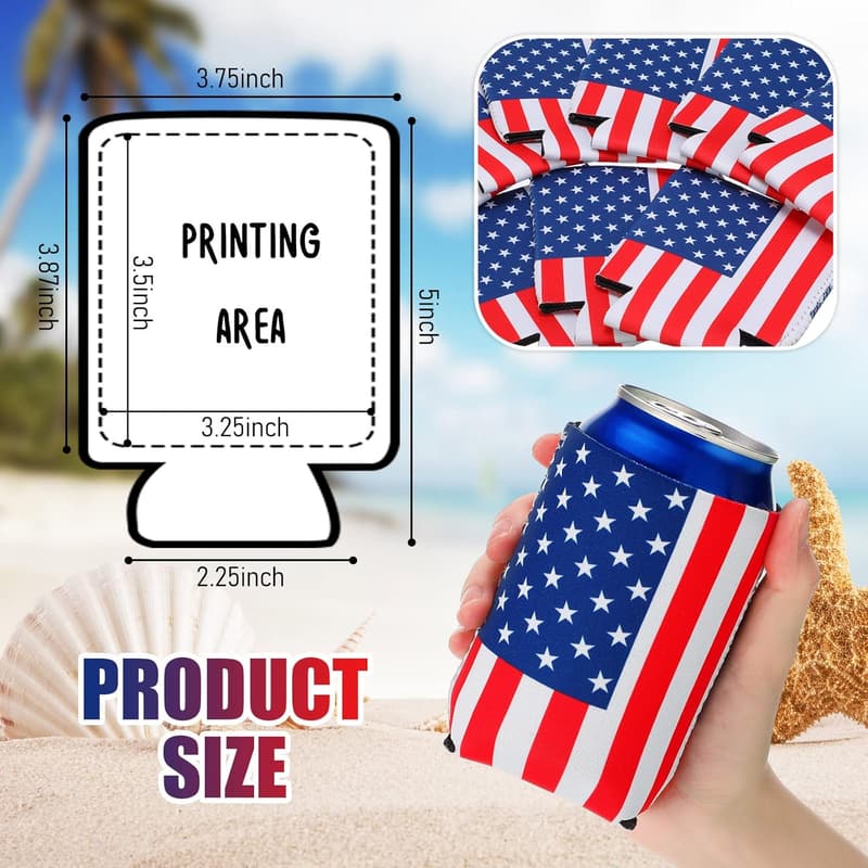 4th of July American Flag Beer Can Cooler Sleeves - 100 Pack