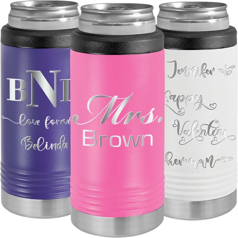 Personalized Slim Can Cooler for Weddings & Birthdays - Pink
