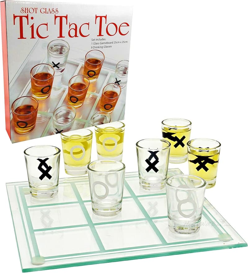 Tic-Tac-Toe Shot Glass Drinking Game Set with 9 Glasses