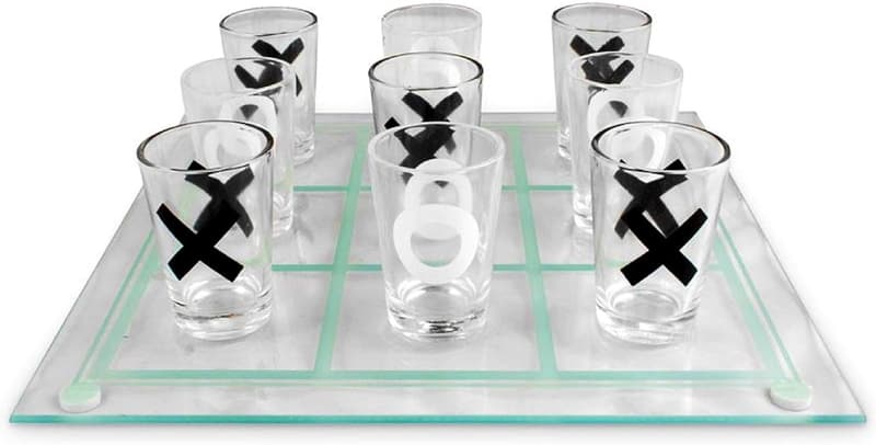 Tic-Tac-Toe Shot Glass Drinking Game Set with 9 Glasses