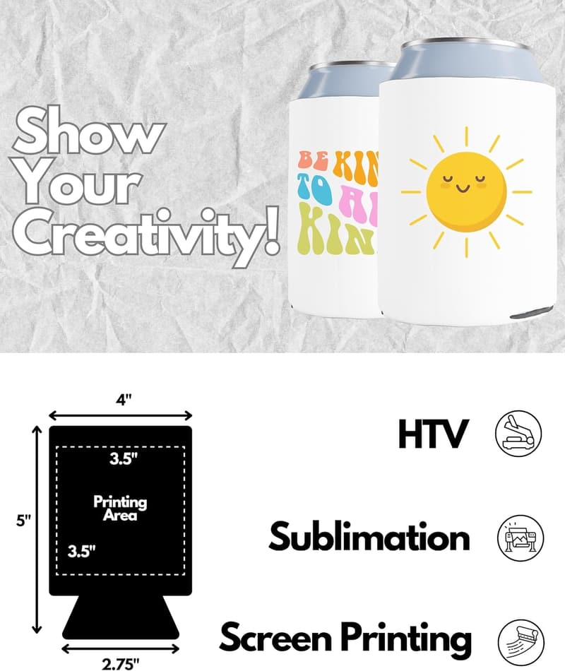 Customizable White Can Cooler Sleeves - 25 Pack
