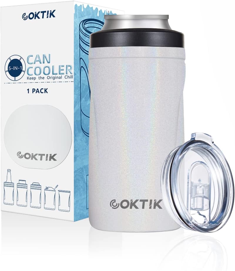 Insulated Can Cooler for 12 oz Regular & Slim Cans - White Shimmer