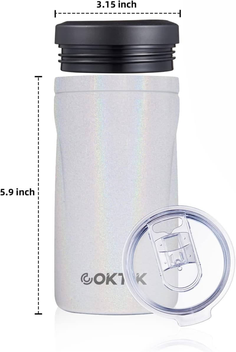 Insulated Can Cooler for 12 oz Regular & Slim Cans - White Shimmer