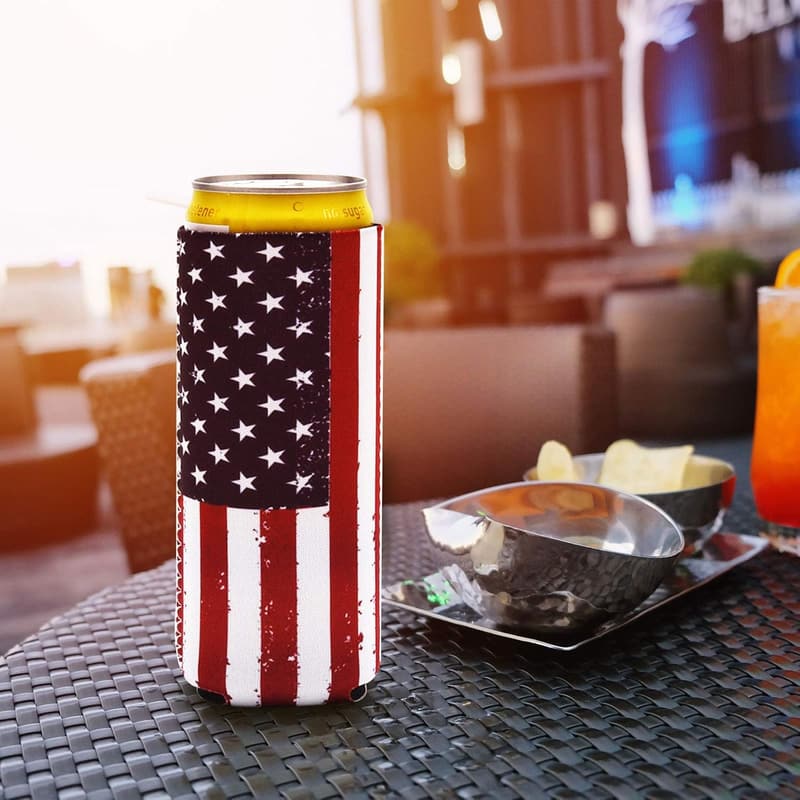 USA Flag Neoprene Beer Can Coolers - 6 Pack for Parties