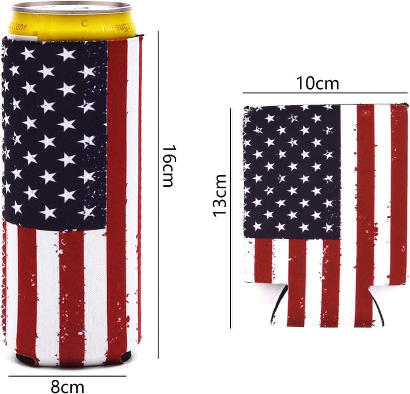 USA Flag Neoprene Beer Can Coolers - 6 Pack for Parties