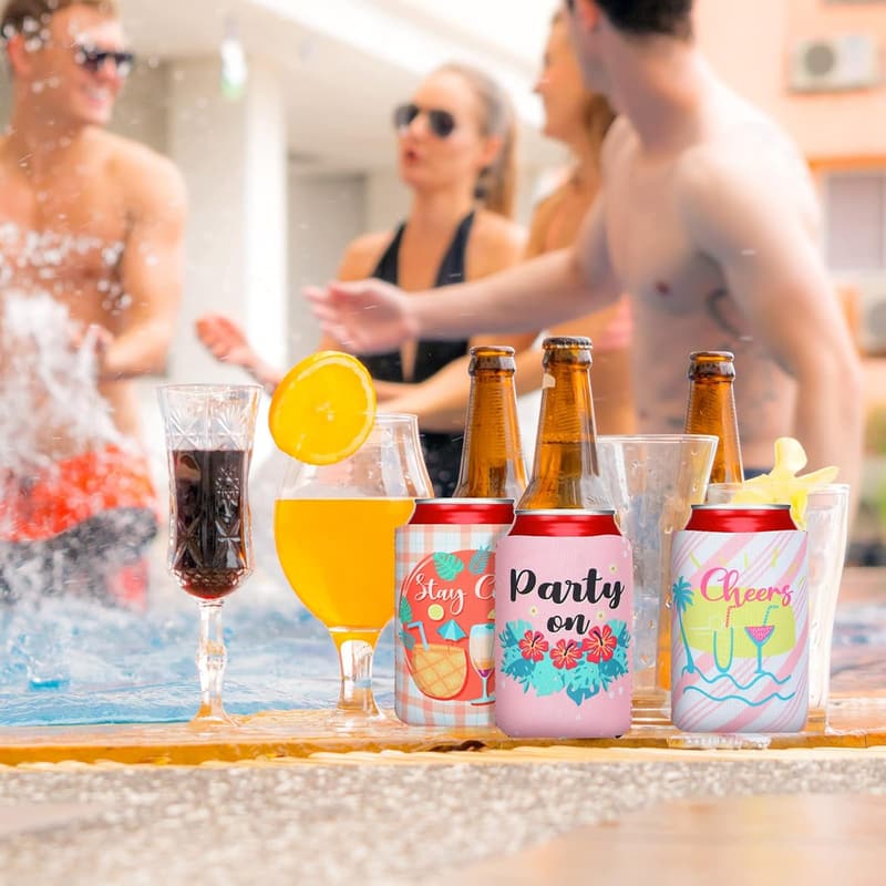 Summer Party Neoprene Beer Can Cooler Sleeves - 16 Pcs