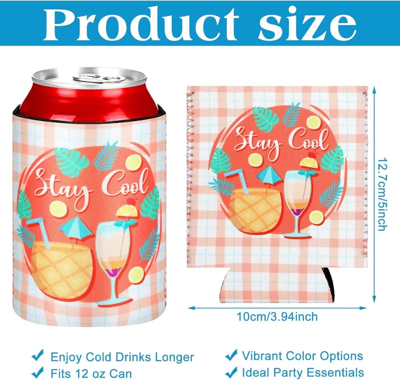 Summer Party Neoprene Beer Can Cooler Sleeves - 16 Pcs