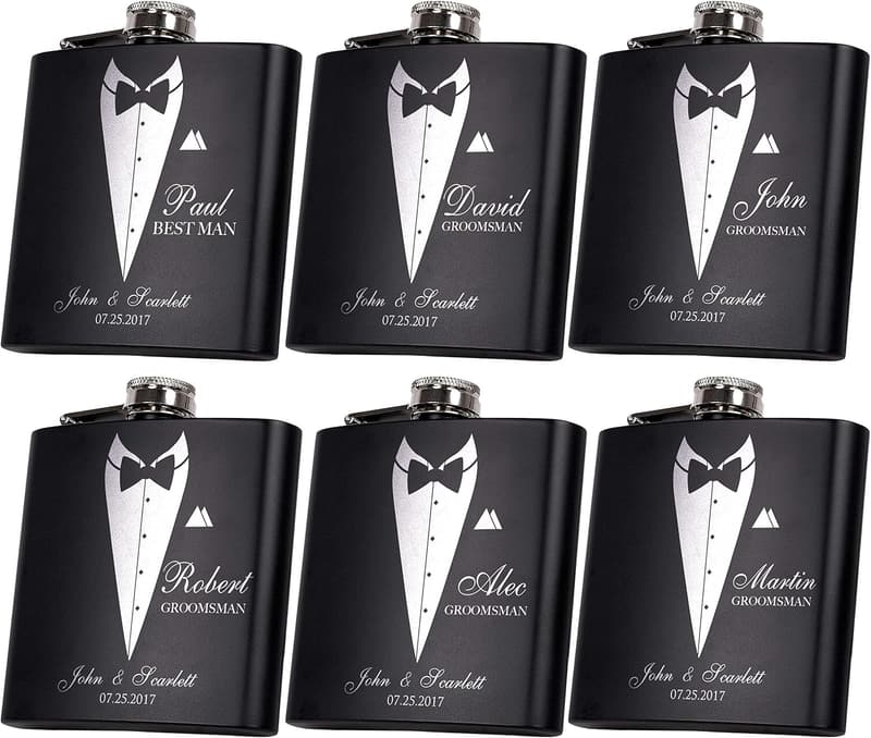 Personalized Groomsmen Flasks Set - Custom Engraved 6 oz. Gifts