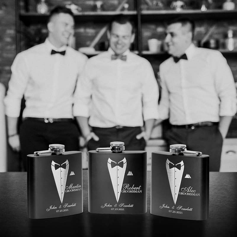 Personalized Groomsmen Flasks Set - Custom Engraved 6 oz. Gifts