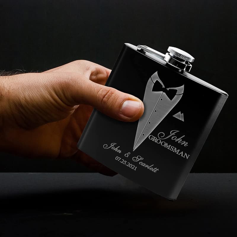 Personalized Groomsmen Flasks Set - Custom Engraved 6 oz. Gifts