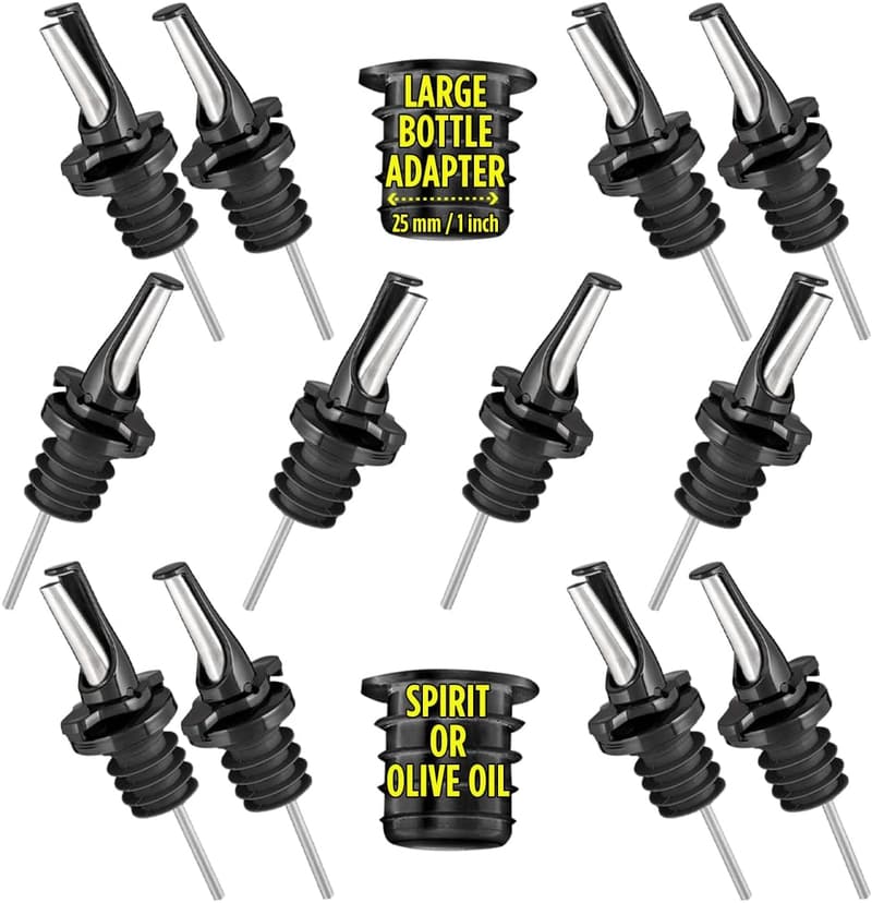 Universal Liquor Bottle Pourers - Patented Black 12-Pack