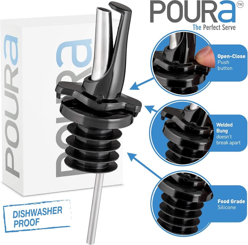 Universal Liquor Bottle Pourers - Patented Black 12-Pack