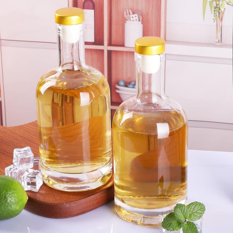 12 oz Clear Glass Liquor Bottles - 6 Pack with T-Top Caps