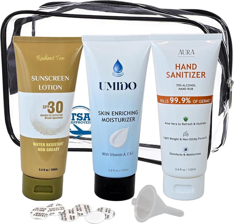 TSA Approved Lotion Flask Set with Zipper Bag - 3 Pack