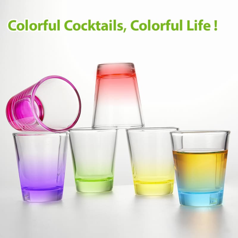 Colorful 6-Pack Shot Glass Set, 1.6 oz for Tequila & Spirits