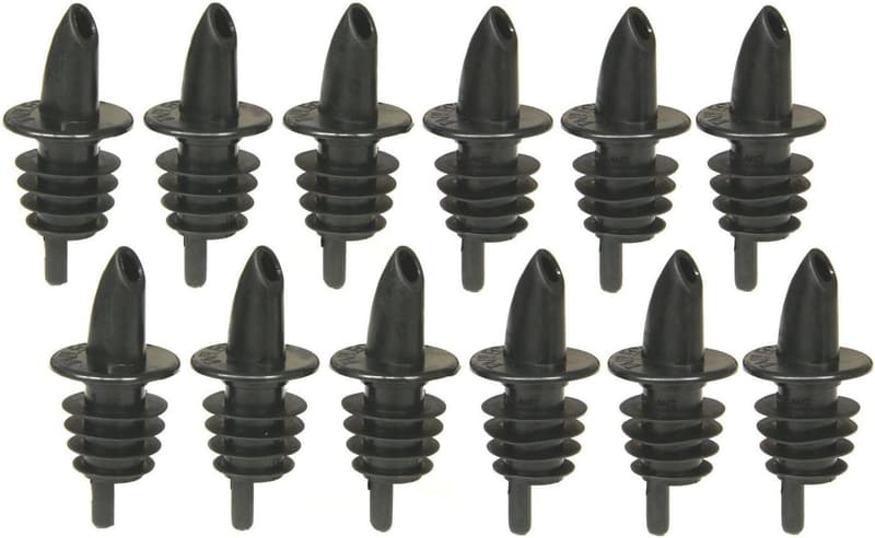 Free-Flow Liquor Bottle Pourers, Black, 12 Count