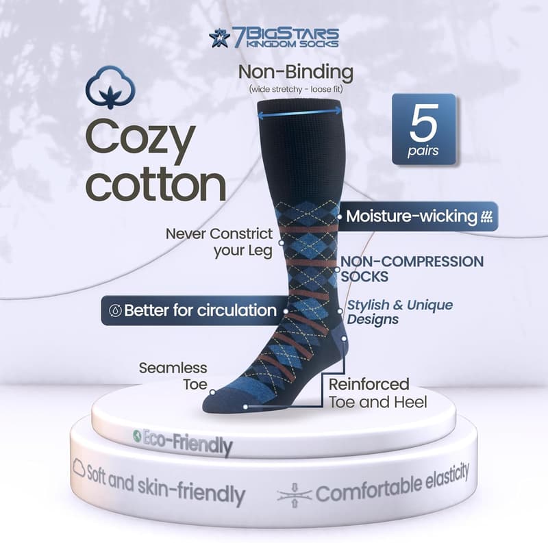 Diabetic Non-Binding Cotton Socks for Men - 5 Pack
