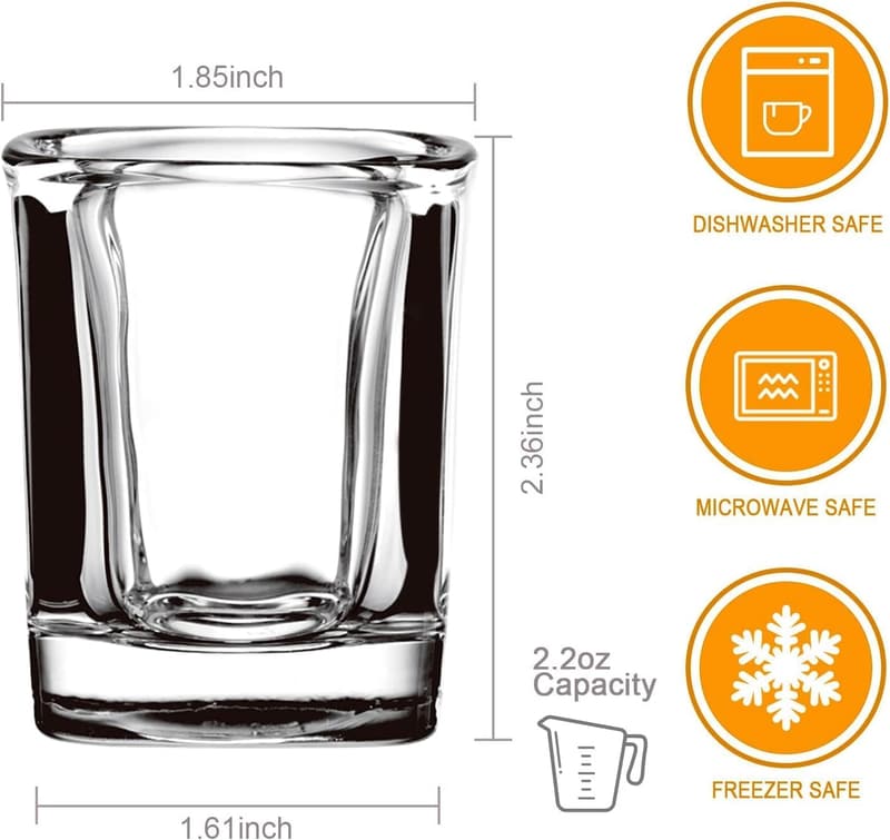 Set of 6 Heavy Base Mini Square Shot Glasses - 2.2oz