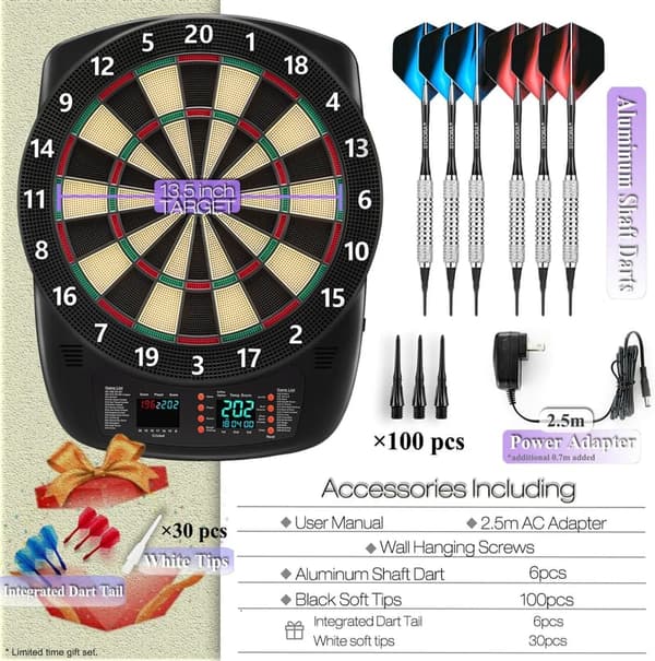Electronic Dartboard Set with Colorful LED Displays & Darts