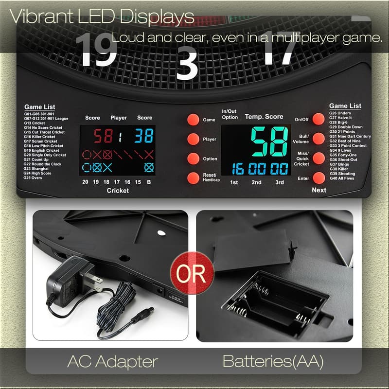 Electronic Dartboard Set with Colorful LED Displays & Darts