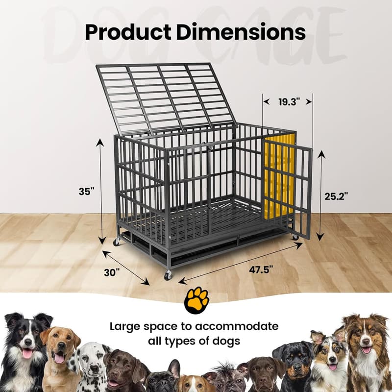 Heavy-Duty 48-Inch Dog Crate with Reinforced Baseplate