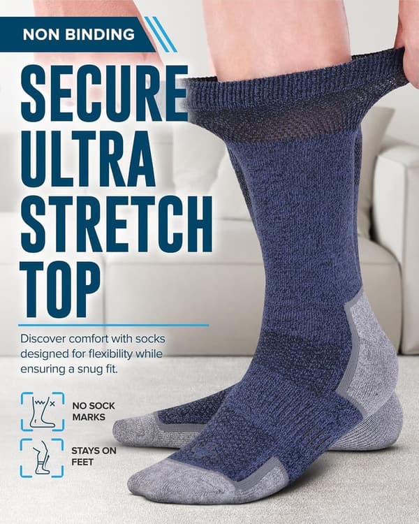 Bamboo Viscose Diabetic Socks for Men - 6 Pairs Crew
