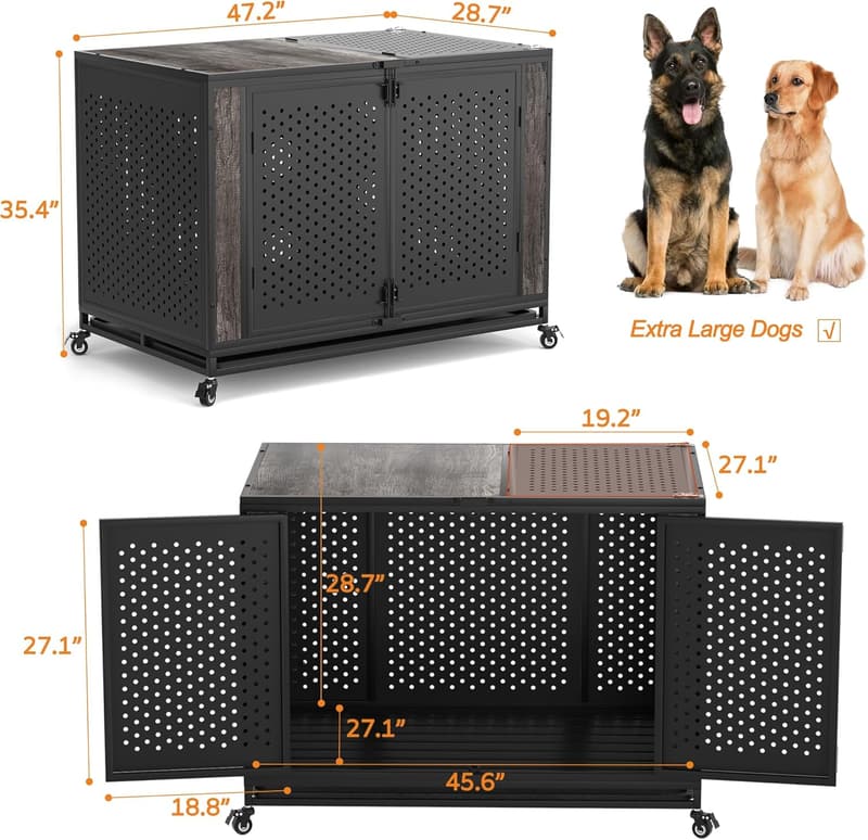 Extra Large Indestructible Metal Dog Crate - Gray
