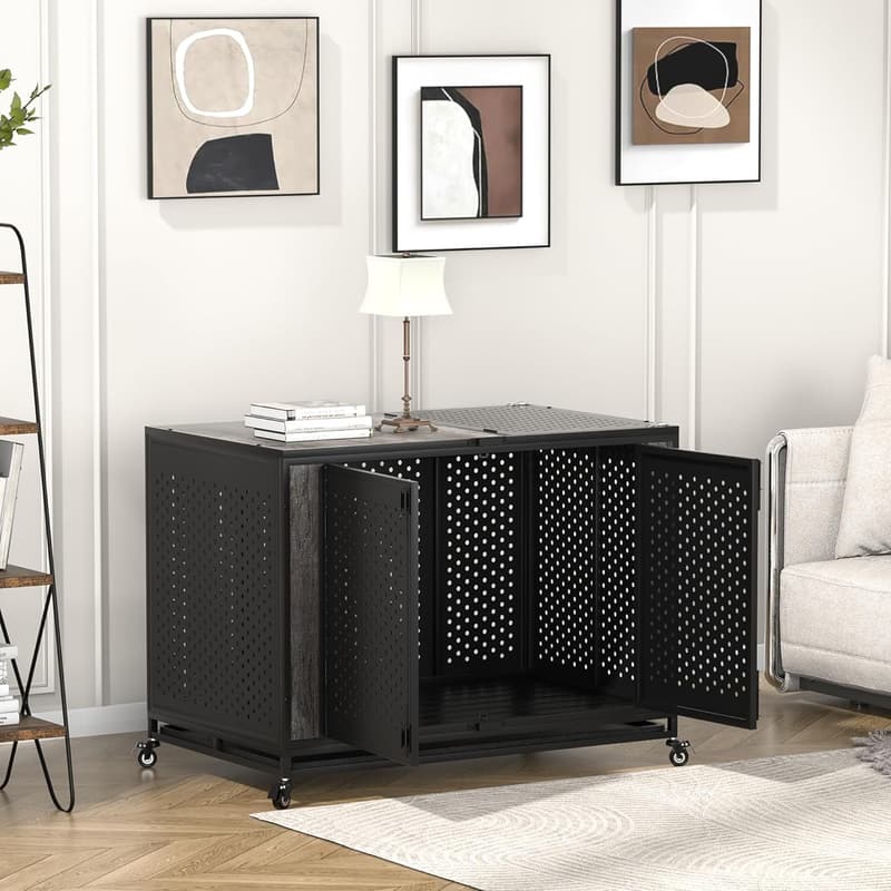 Extra Large Indestructible Metal Dog Crate - Gray