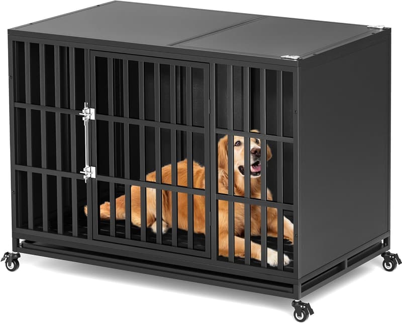 Heavy-Duty 48-Inch Indestructible Dog Crate for High Anxiety Pets