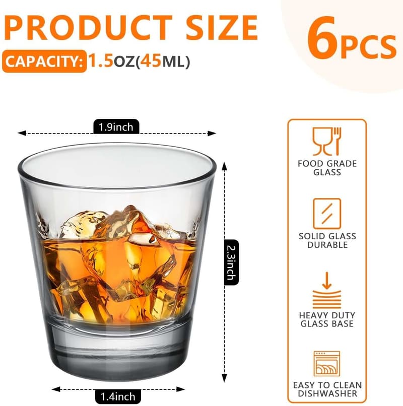 Set of 6 Clear 1.5 oz Shot Glasses for Home & Bars