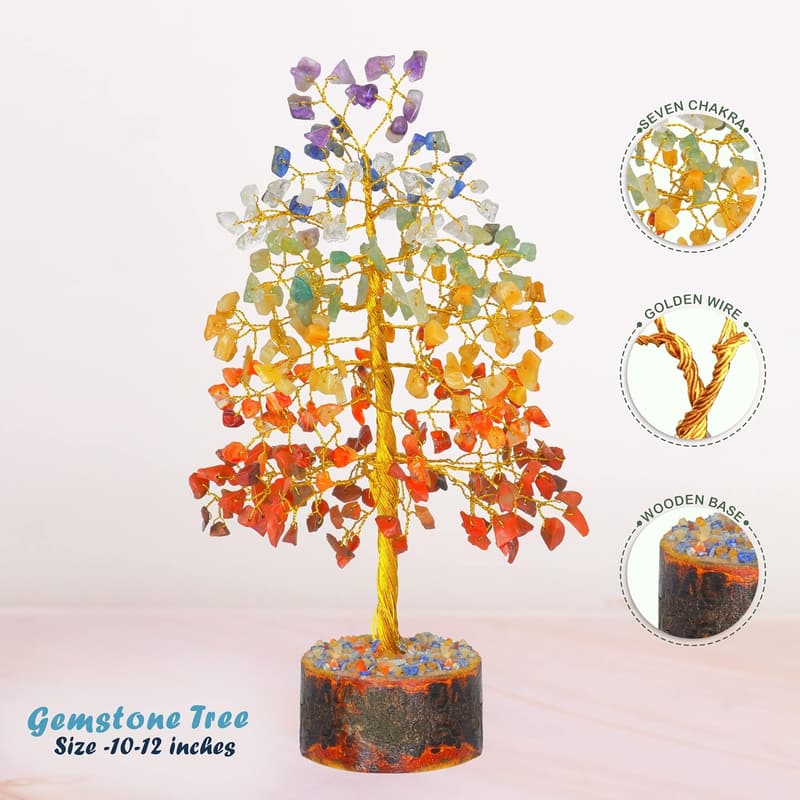 Chakra Tree Natural Healing Crystal Bonsai - 10 Inch Home Decor
