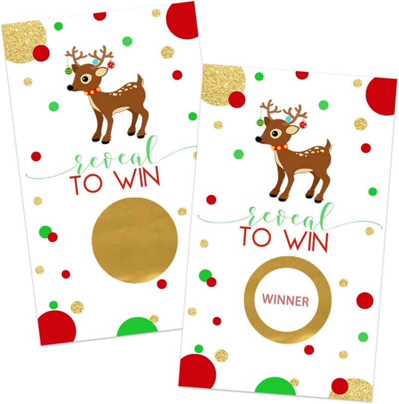 Reindeer Scratch-Off Game Tickets for Holiday Parties, 28 Pack