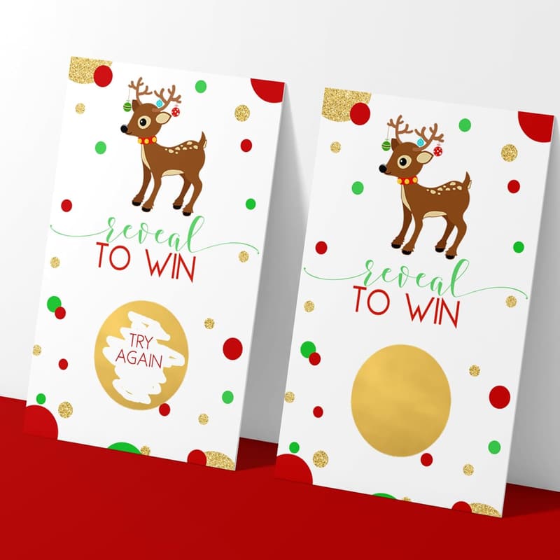 Reindeer Scratch-Off Game Tickets for Holiday Parties, 28 Pack