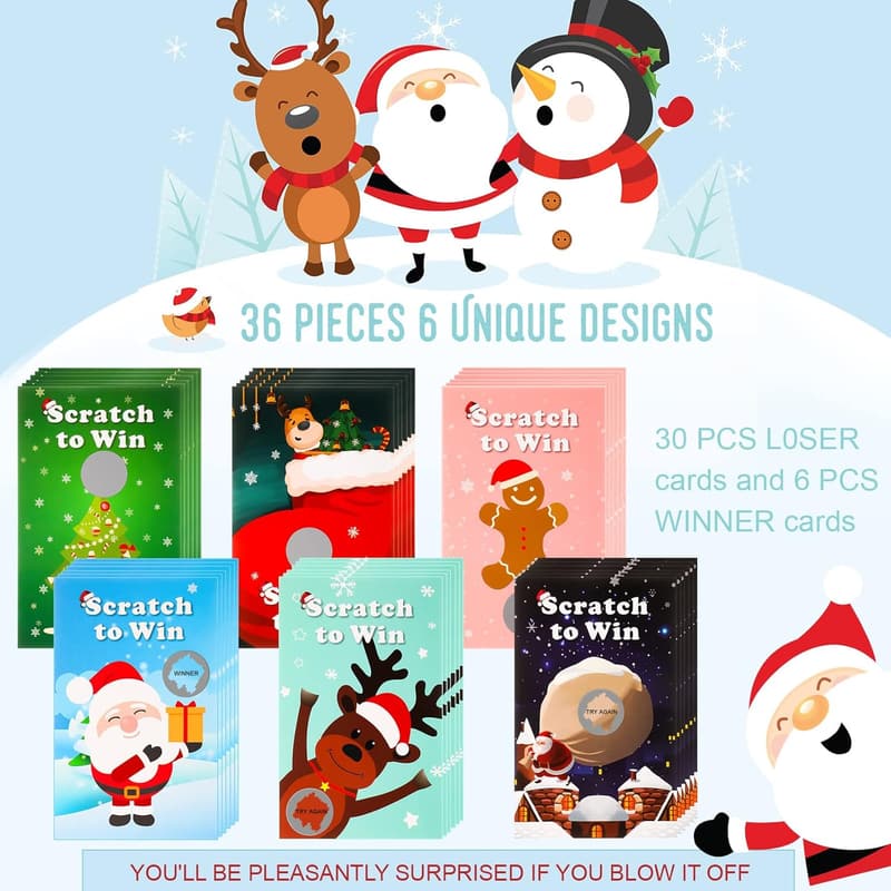 Christmas Scratch-Off Cards Set - 36 Raffle Tickets for Adults