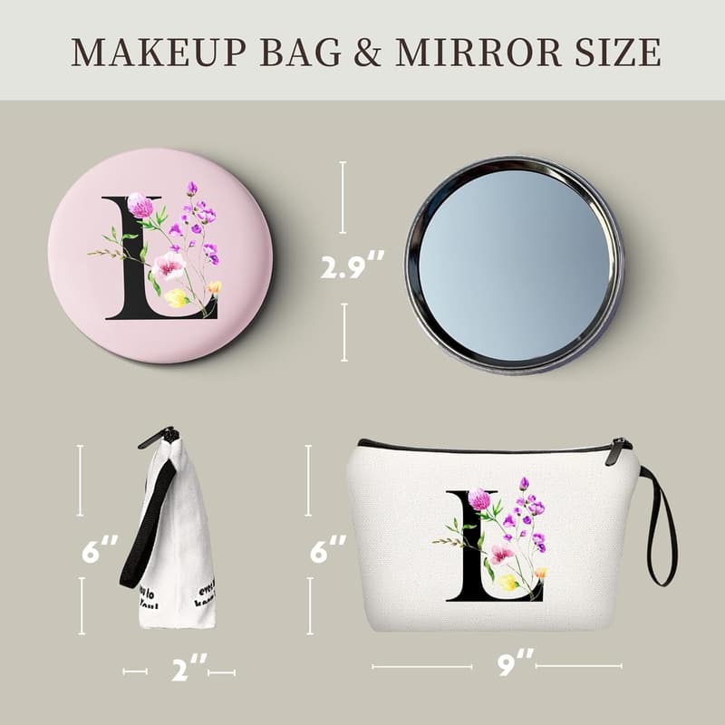 Personalized Travel Makeup Bag with Mirror for Women