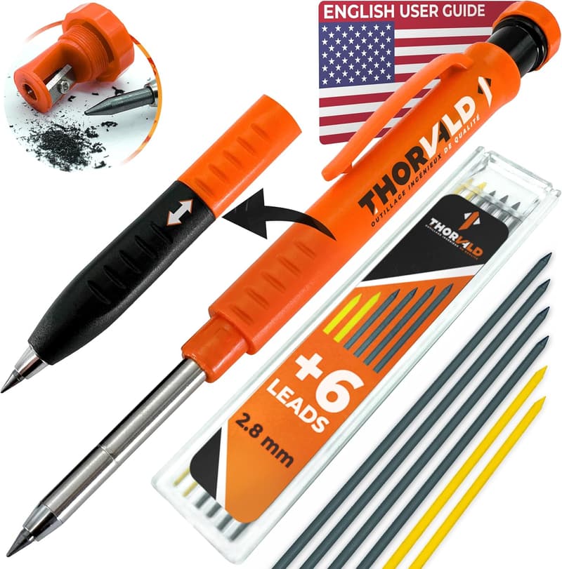 2-in-1 Carpenter Pencils with Finger Grip and Sharpener