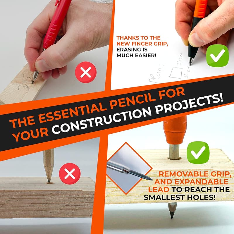 2-in-1 Carpenter Pencils with Finger Grip and Sharpener