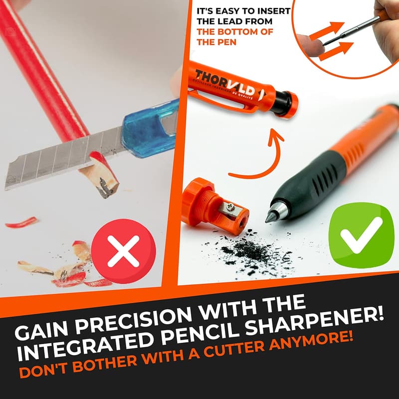 2-in-1 Carpenter Pencils with Finger Grip and Sharpener