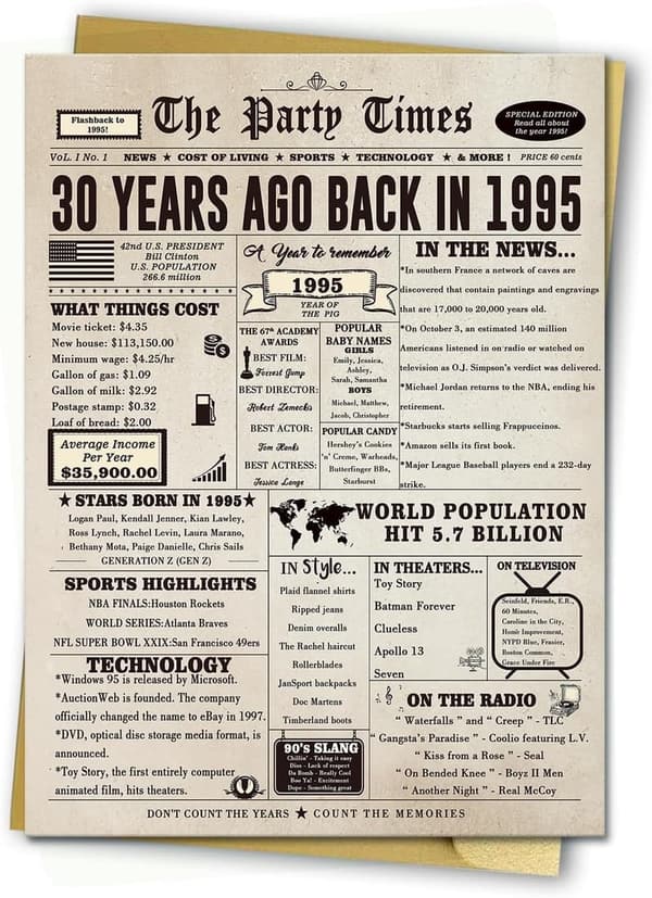 30th Birthday Jumbo Card for Women & Men
