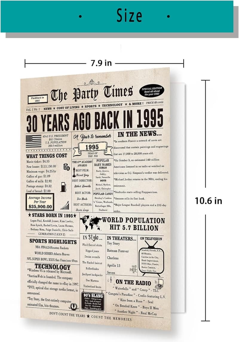 30th Birthday Jumbo Card for Women & Men