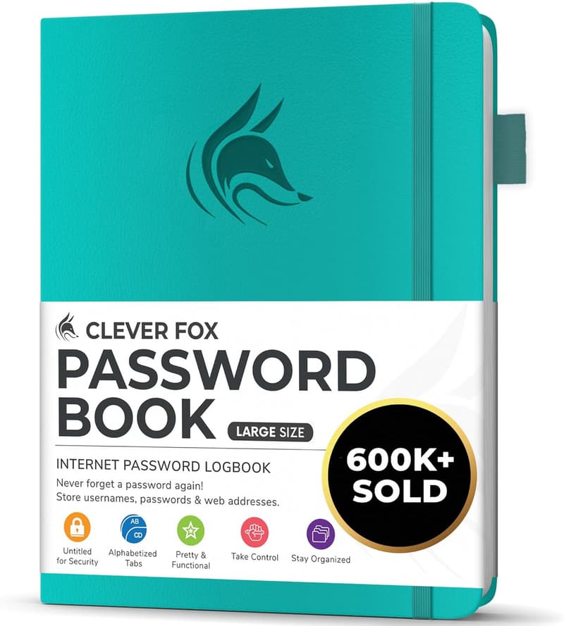 Turquoise Password Organizer Book with Alphabetical Tabs