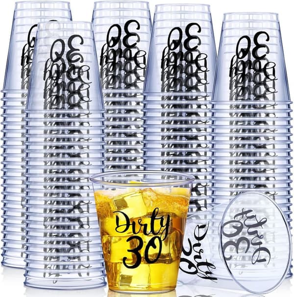 30th Birthday Party Shot Glasses - 100 Pcs Clear Disposable Cups